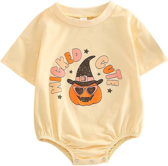 Baby Halloween Outfit Boy Girl Pumpkin Patch Romper Bodysuit Oversized Tshirt Onesie Cute Baby Ha... | Amazon (US)