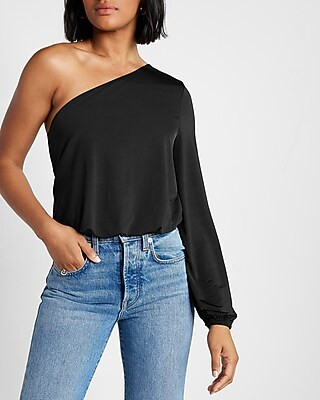 One Shoulder Long Sleeve Thong Bodysuit | Express