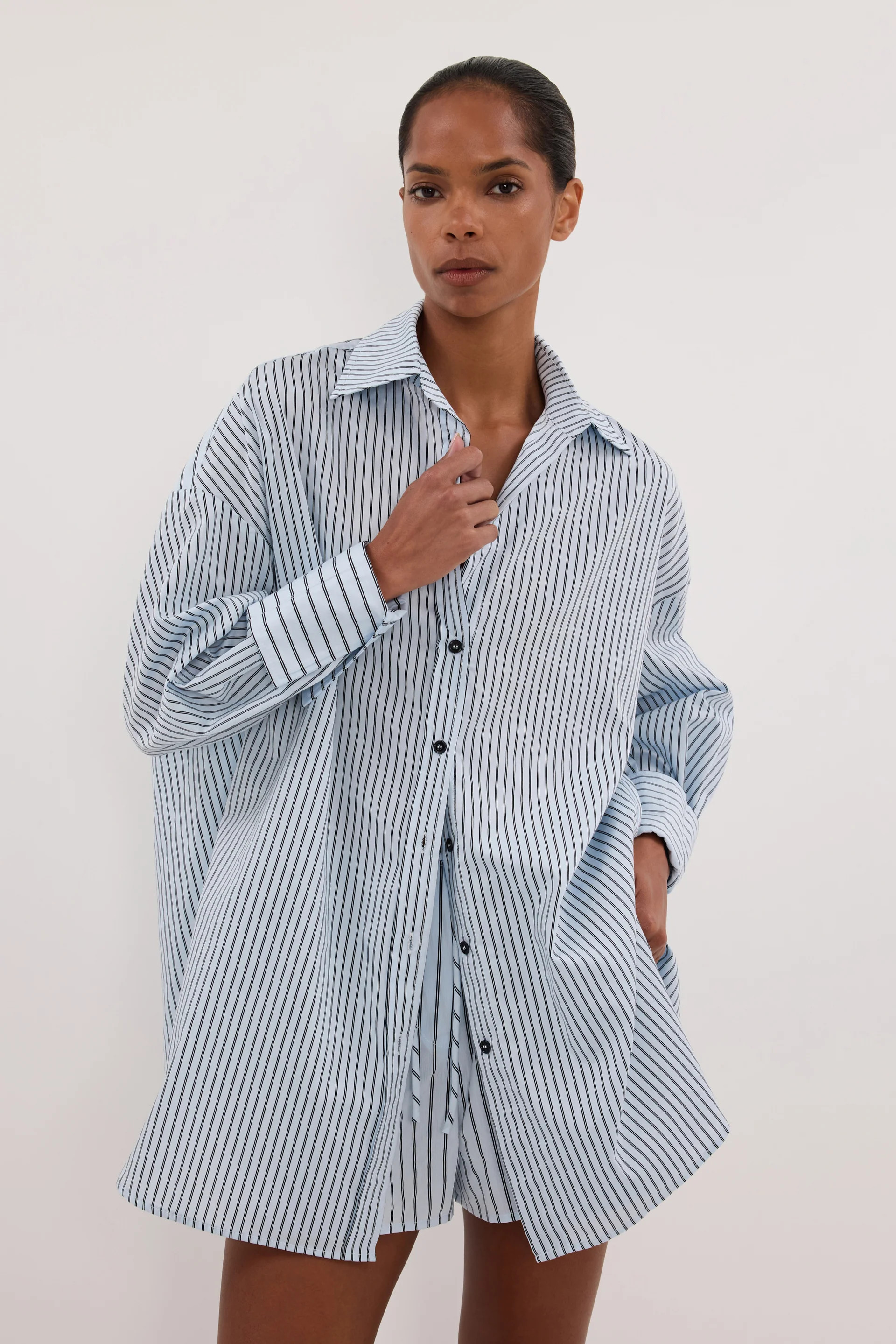 SABLE ICE BLUE OVERSIZED SILK BLEND SHIRT | DISSH