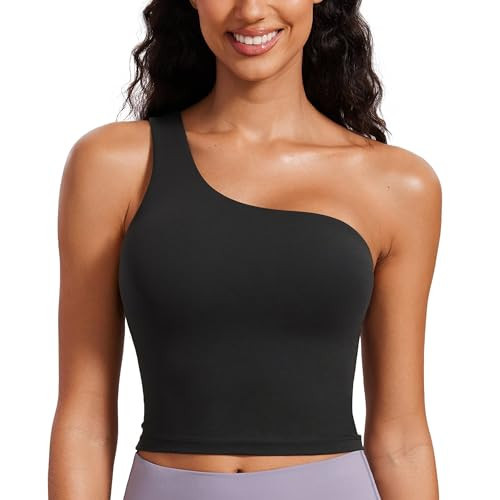 CRZ YOGA Butterluxe One Strap Longline Sports Bra for Women - Asymmetrical Yoga Crop Padded Workout Tanks Black XX-Small | Amazon (US)