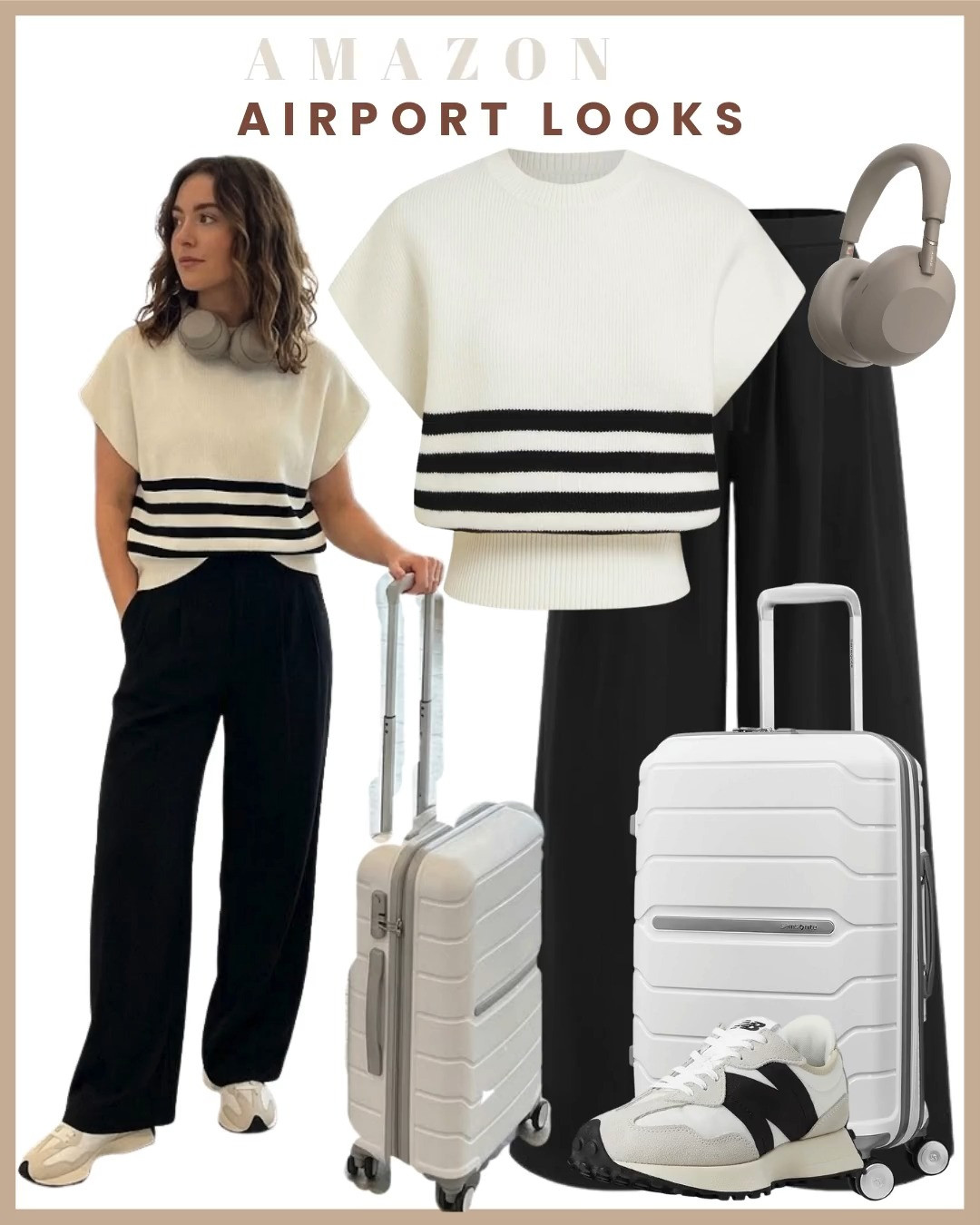 Two airport looks, one pair of black drawstring trousers ✈️🖤 Comfort meets style with these *black drawstring wide-leg trousers*—the ultimate travel essential you'll reach for on every trip 🙌 🖤 Look 1 Pair with a basic tank, oversized shirt, and sneakers for an effortless airport outfit. 🤍 Look 2 Style with a lightweight knit or sweatshirt and comfy trainers for a cozy yet polished travel look. Soft, comfortable, and easy to style, these trousers are perfect for long flights, road trips, and travel days when you want to look put together without sacrificing comfort 

 #LTKdayinmylife #LTKgrwm #LTKootd