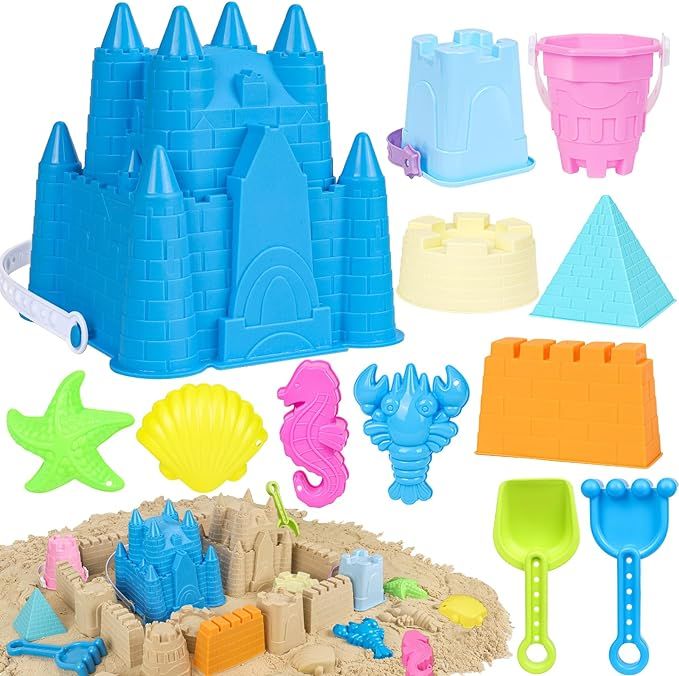 Beach Toys Sand Toys for Kids, Sand Castle Toys for Beach with Sand Castle Bucket, Sand Molds, Sh... | Amazon (US)