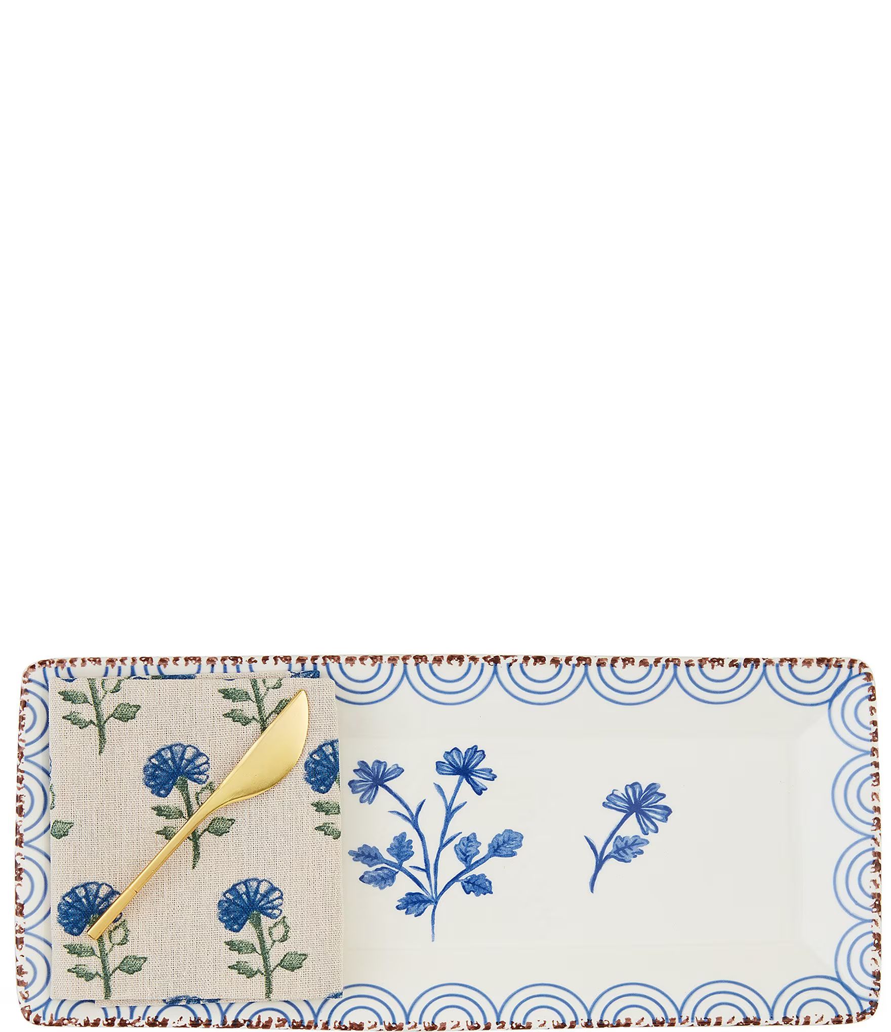 Valencia Blue Floral Tray & Hostess Towel Set | Dillard's