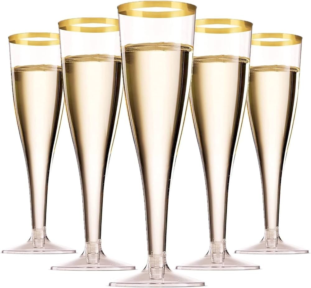 LATERN 50 Pièces Flûtes à Champagne Bordées Doré, 150ml Verres à Champagne en Plastique Gob... | Amazon (FR)