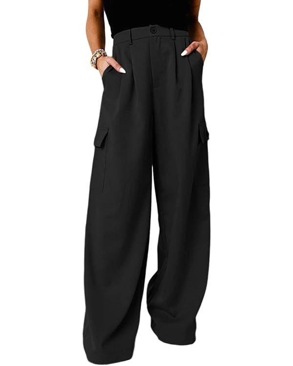 Dokotoo Womens High Waisted Wide Leg Cargo Pants Baggy Casual Work Pants with 4 Pockets | Amazon (US)