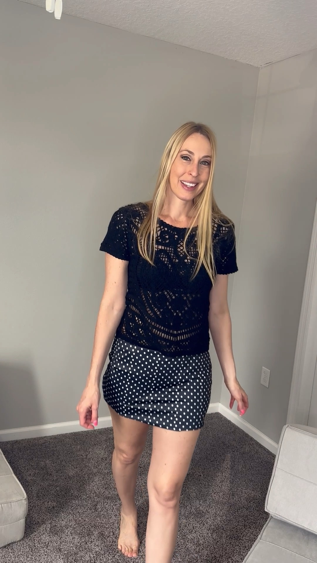 Set of two polka dot skorts for summer
🖤 a very trendy bottom that goes with several top styles 
🖤 they are super stretchy 
🖤fits true to size, wearing size small and I am 5’10”
🖤 Amazon fashion find under $50