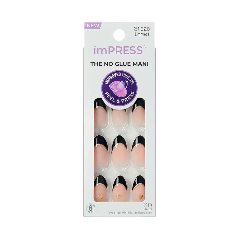 KISS imPRESS Press On Nails Almond, ‘Positive’, Black, Medium, 30 Count - Walmart.com | Walmart (US)