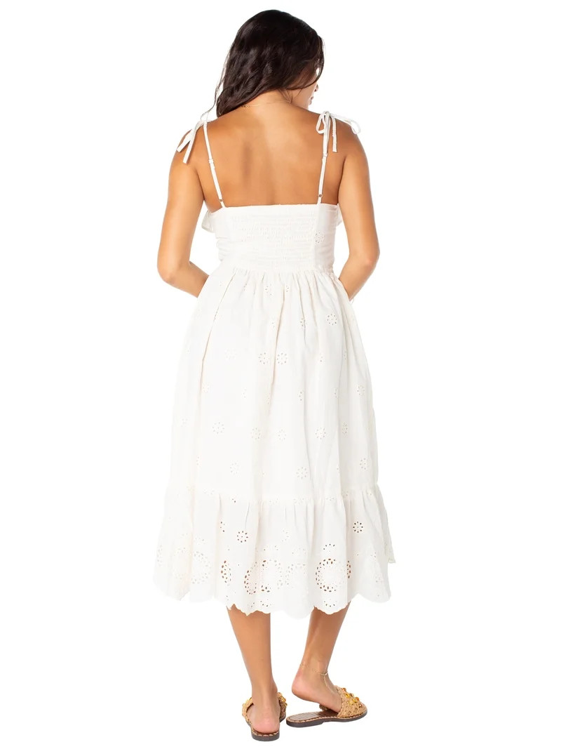 Celebrity Pink Women's Tie Strap Eyelet Midi Dress, Sizes XS-XXXL | Walmart (US)