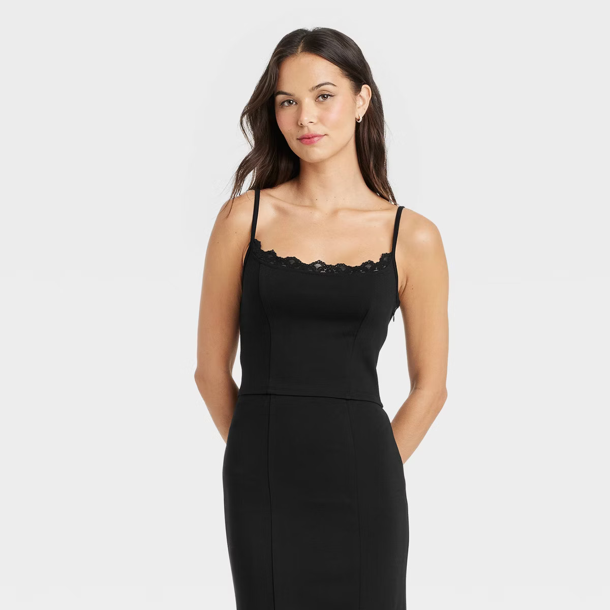 Women's Lace Trim Cropped Tank Top - A New Day™ Black | Target