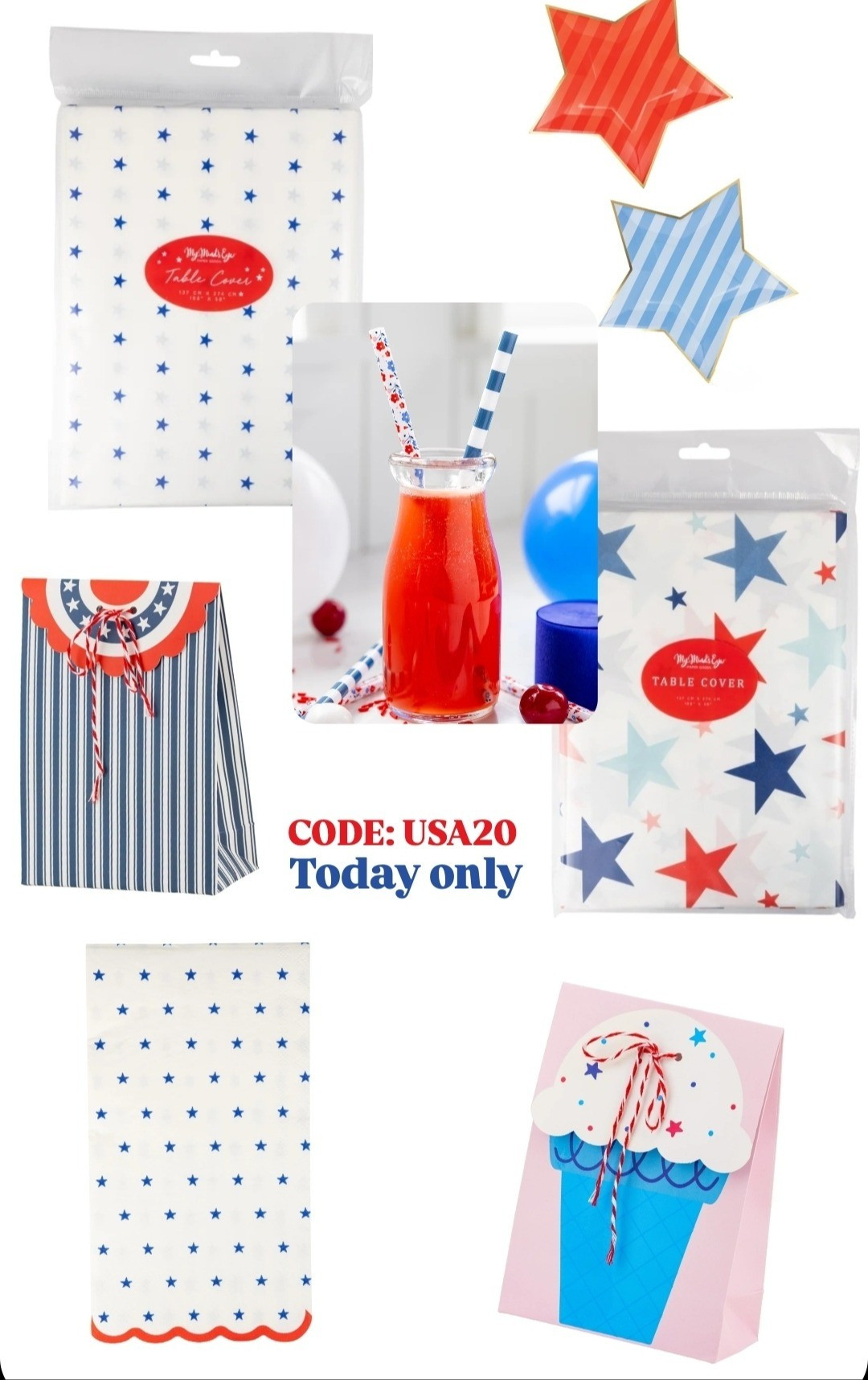 20% off summer holiday decor or patriotic birthday themes! Today only using code USA20

#LTKHome #LTKParties #LTKSaleAlert