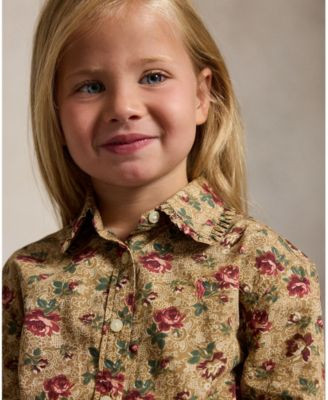 Girls' 2T-6X Floral Cotton Poplin Long-Sleeve Shirt Dress | Macy's