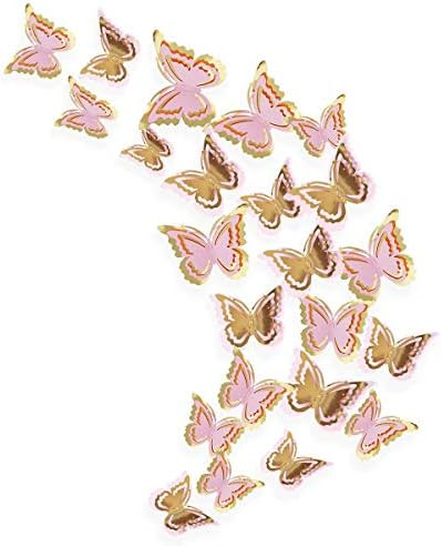 pinkblume Gold and Pink Butterfly Decorations Stickers 3D Butterfies Wall Decor DIY Home Decorati... | Amazon (US)