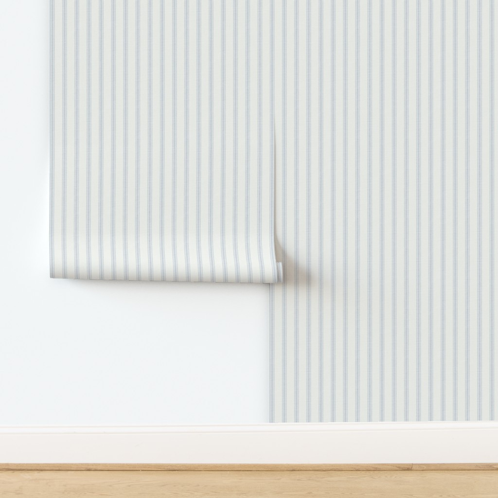 Wallpaper in english country ticking stripe in faded soft grey | Spoonflower