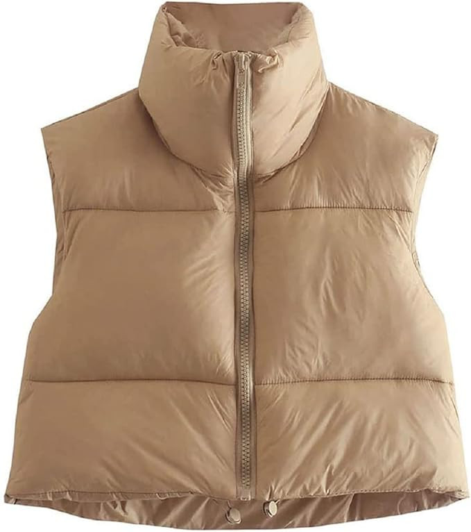 AIWUFLY Women's Winter Crop Vest Lightweight Sleeveless Zip Up Stand Collar Puffer Down Vest | Amazon (US)