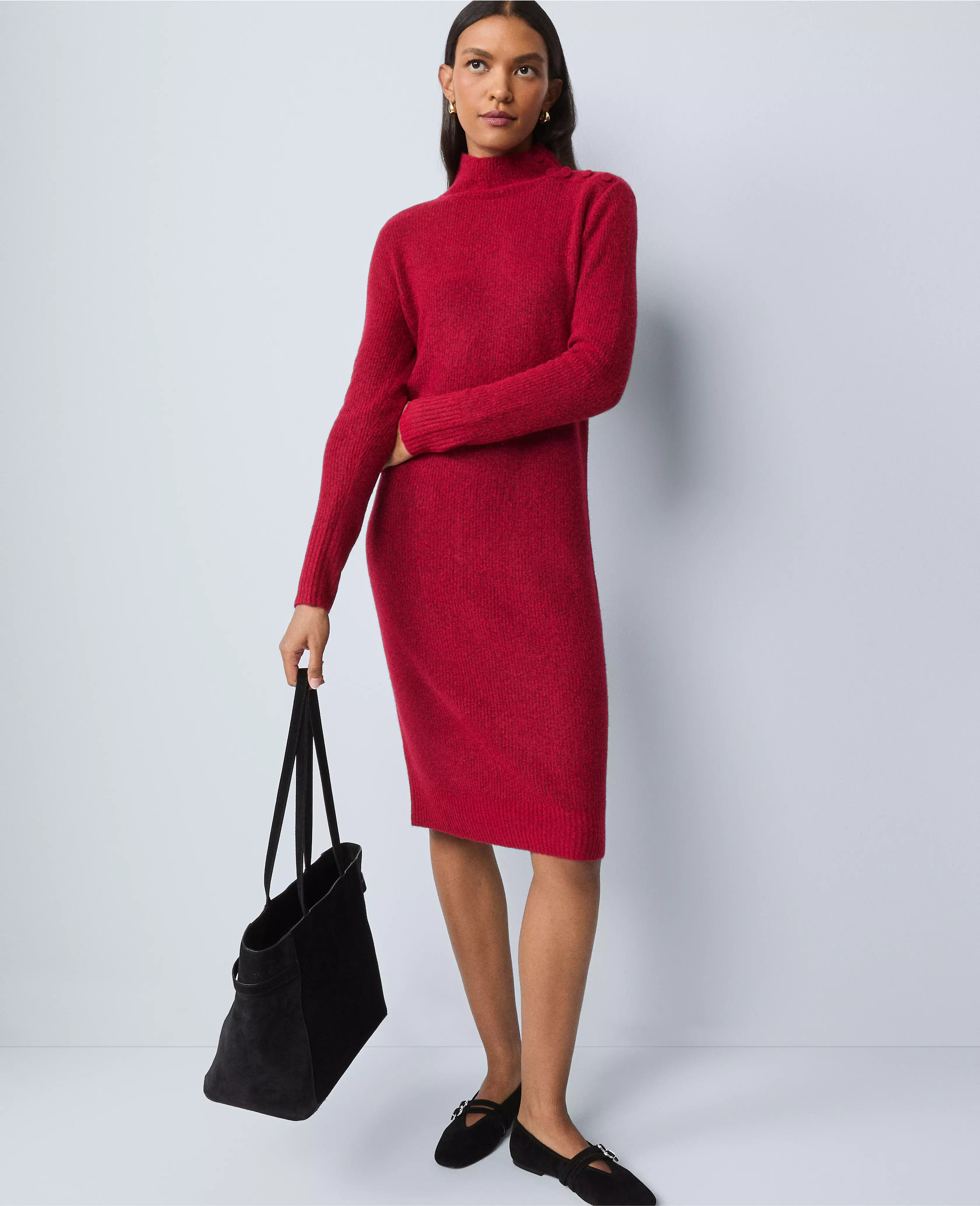 Weekend Collection Ribbed Button Sweater Dress | Ann Taylor
