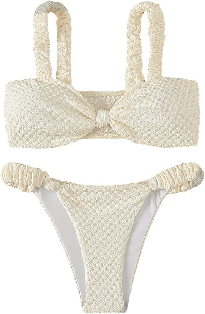SHENHE Women's 2 Piece Bathing Suit Knot Front Strap Cheeky Bikini Set Swimsuit | Amazon (US)