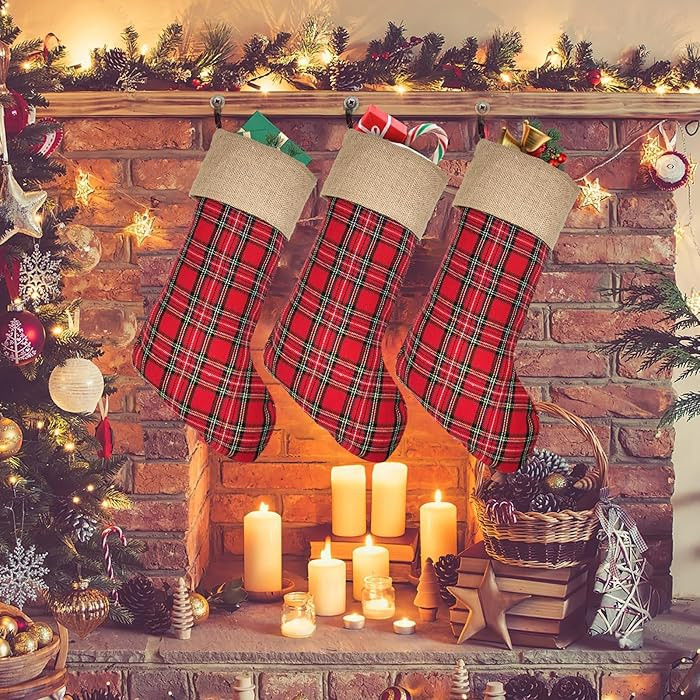 3 Pack Red Vintage Christmas Decorations Stockings 19 Inches Large, Traditional Stockings for Chr... | Amazon (US)