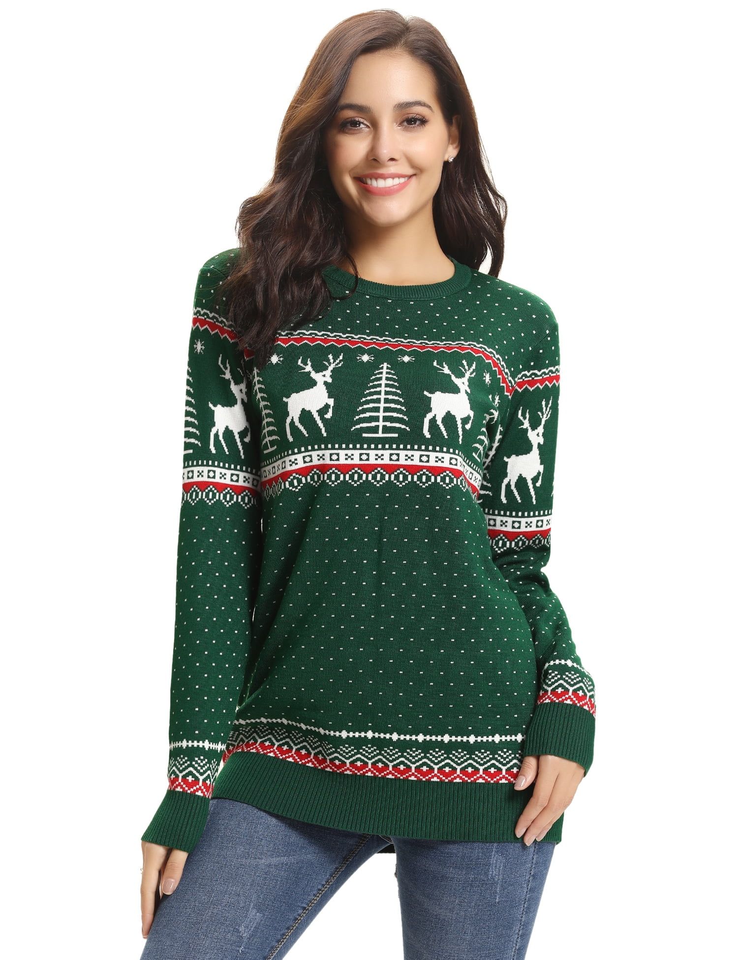 Ugly Christmas Sweaters for Women Reindeer Snowflakes Holiday Knit Pullover Sweaters Top | Walmart (US)