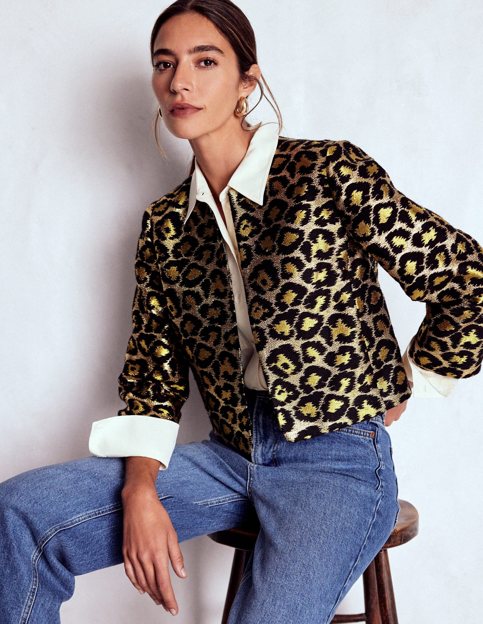 Jacquard Leopard Jacket-Leopard, Lurex Jacquard | Boden (US)