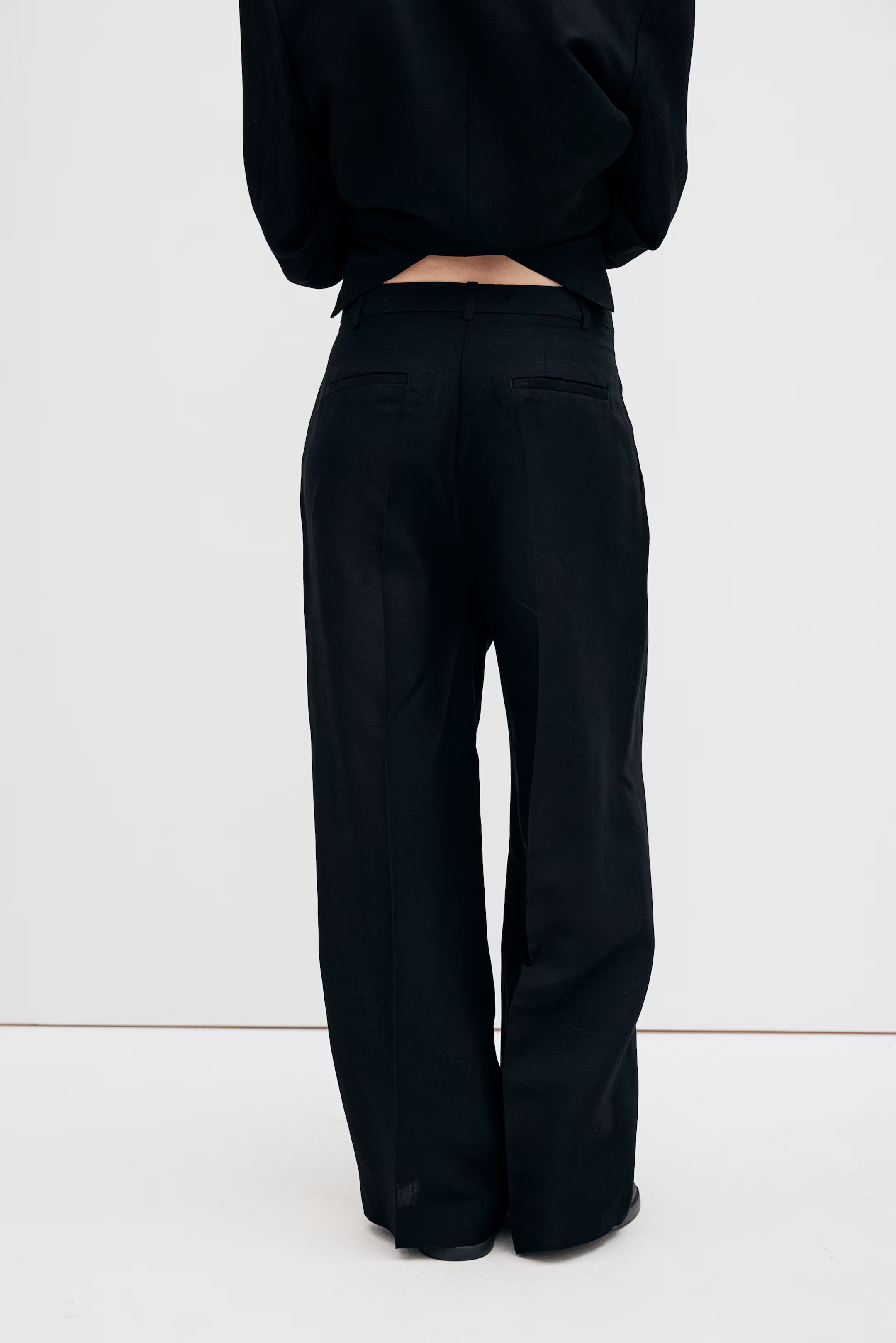Tailored linen-blend trousers - High waist - Long - Black - Ladies | H&M GB | H&M (UK, MY, IN, SG, PH, TW, HK)