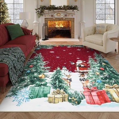 9x12 Christmas Area Rug – Santa Claus & Snowflake Design, Non-Slip, Non-Shedding Holiday Rug for Living Room, Bedroom, Nursery (Red) | Target