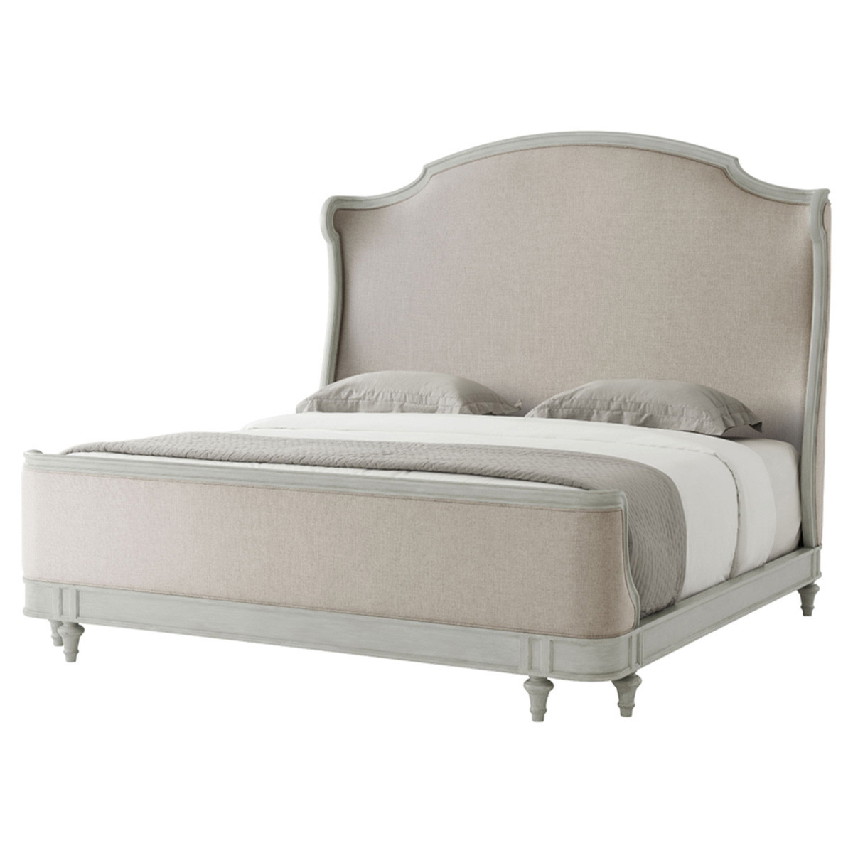 Vangie Updated Traditional Beige Performance White Wood Wingback Bed - King | Kathy Kuo Home