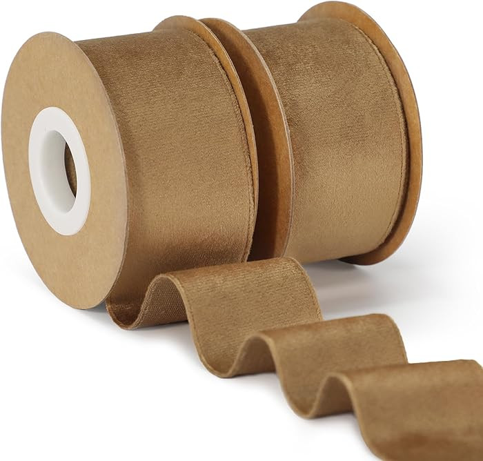 Khaki Velvet Fall Ribbon, 1-1/2 inch Wide Handmade Fabric Ribbons for Christmas Decor, Flower Bou... | Amazon (US)