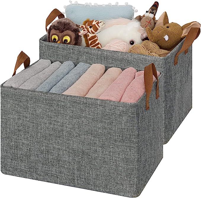 GRANNY SAYS Storage Baskets for Closet, 2-Pack Extra Large Storage Bins, Gray Clothing Storage Co... | Amazon (US)