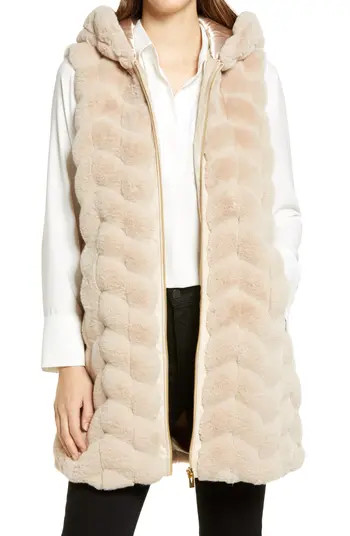 Chevron Hooded Faux Fur Vest | Nordstrom