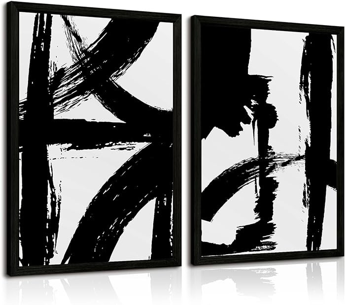 Black and White Wall Art Abstract Modern Painting Minimalist Line Canvas Wall Art Decor Black And... | Amazon (US)