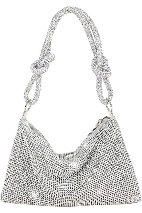 Rhinestone Crossbody Bag For Women Silver Clutch Bag Evening Handbag Purse Sparkly Rhinestone Purses | Amazon (UK)