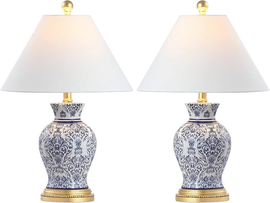 JONATHAN Y 21" Blue and White Chinoiserie Ceramic Floral Table Lamp Set of 2 for Living Room Bedr... | Amazon (US)