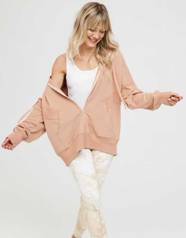 OFFLINE By Aerie Fleece Oversized Full Zip Hoodie | American Eagle Outfitters (US & CA)