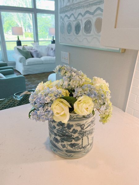 Blue and white planter