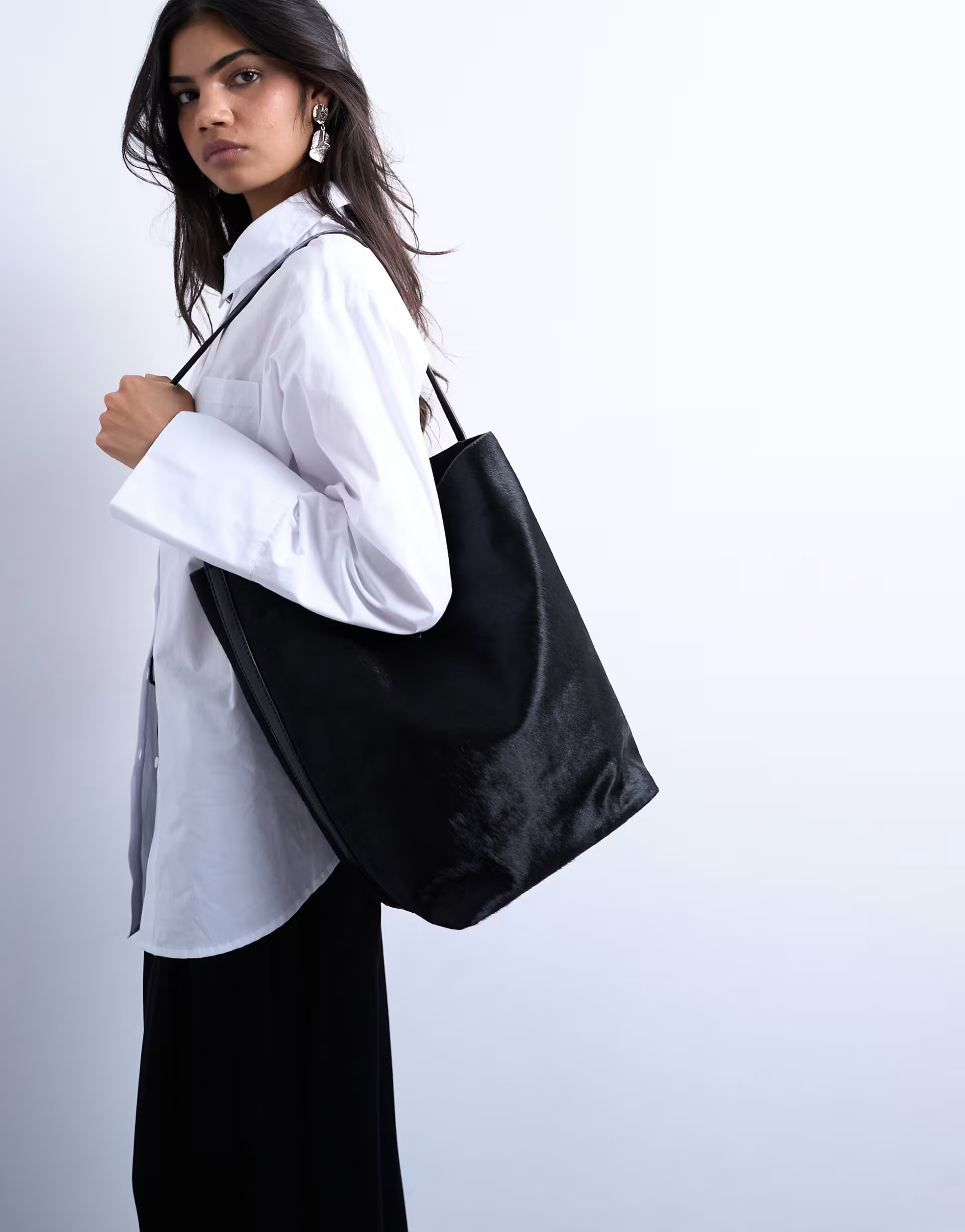 Topshop Luna real leather tote bag in black pony | ASOS | ASOS (Global)