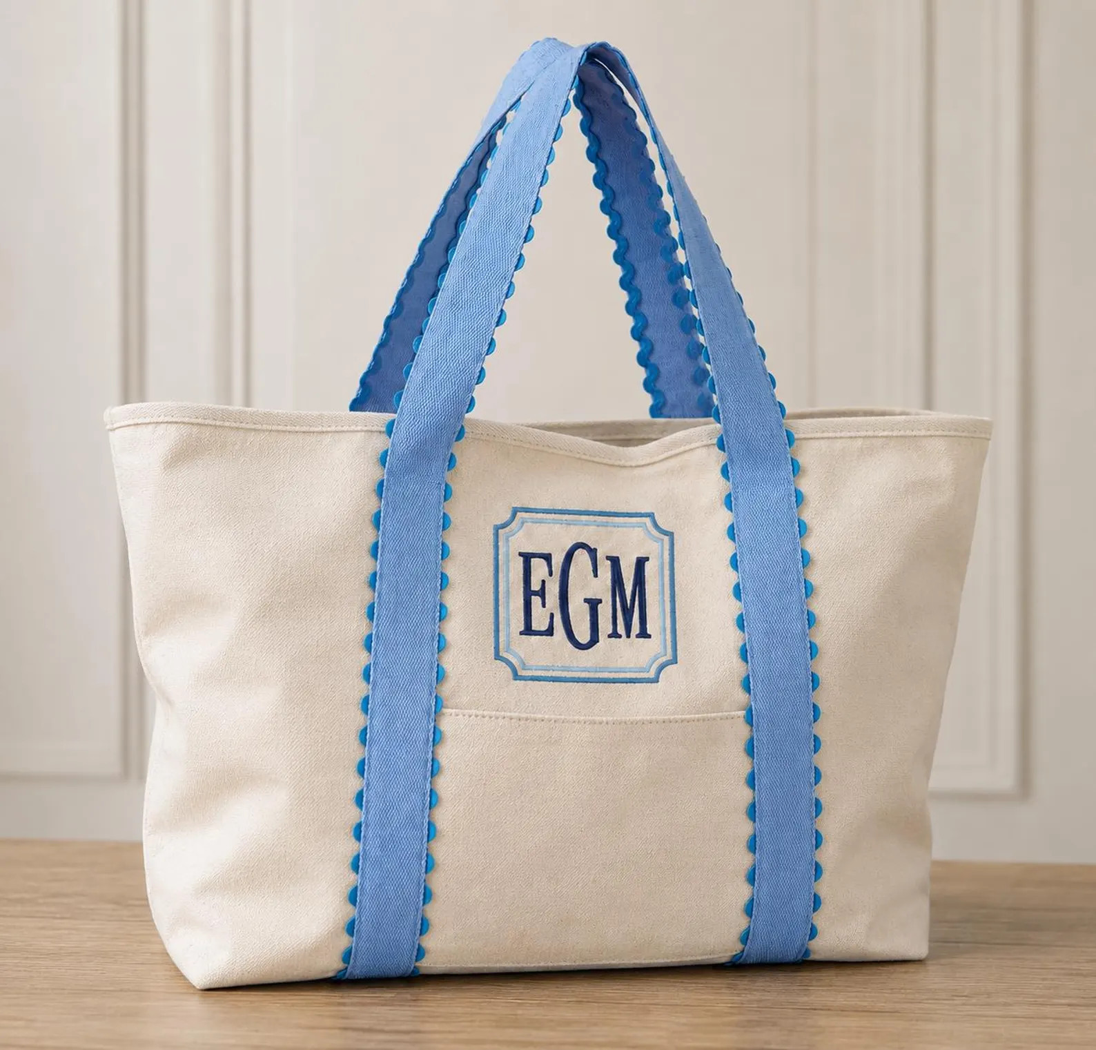 Personalized Canvas Bag | Scalloped Trim Monogram Tote | Embroidered Carryall | Beach Pool Travel | Etsy (Global)