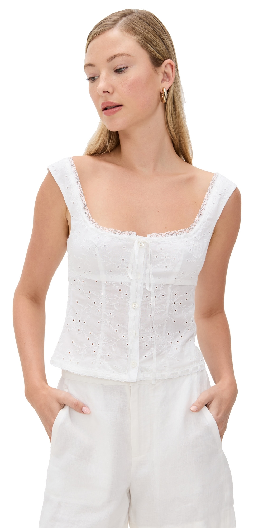 STAUD Lou Top White Eyelet 00 | Shopbop