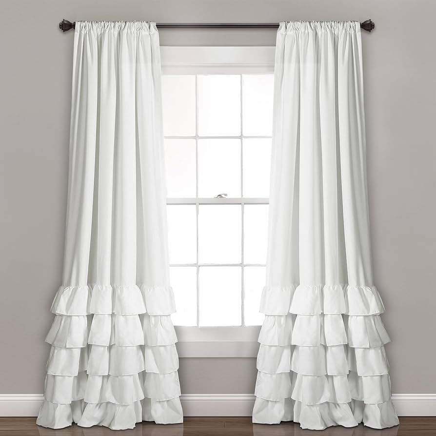 Lush Decor, White Allison Ruffle Curtains-Window Panel Drapes Set for Living, Dining Room, Bedroo... | Amazon (US)