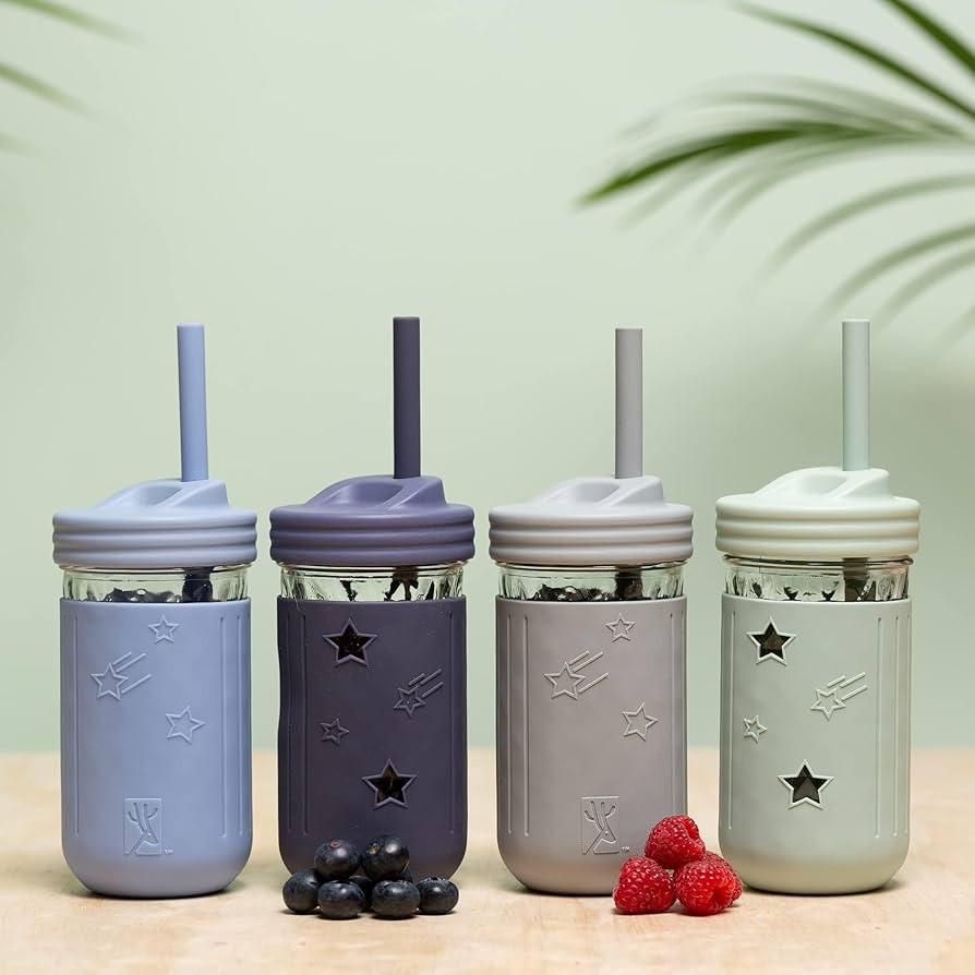 Elk and Friends Adult & Kid's Reusable Silicone Straws with Stopper for 12oz &14oz Mason Jars or ... | Amazon (US)
