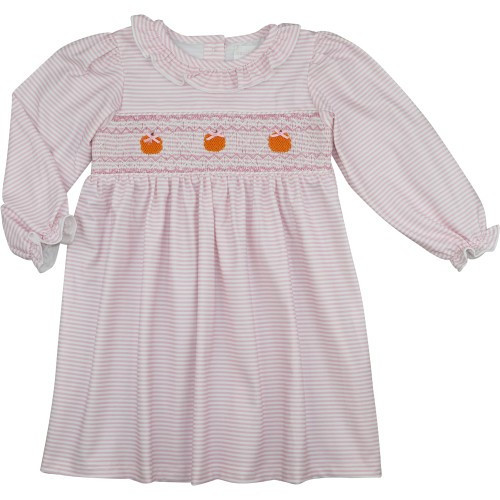 Pink Stripe Knit Smocked Pumpkin  Dress | Cecil and Lou