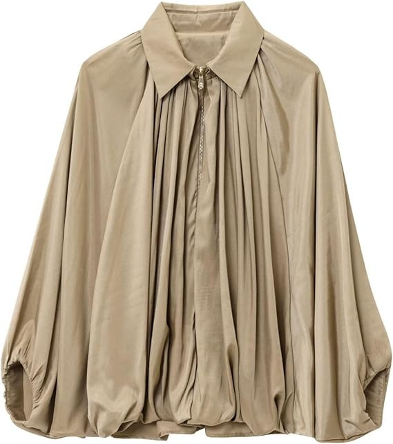 FindThy Women’s Puffed Bomber Jacket Trendy Lapel Collar Long Batwing Sleeve Front Zip Oversize... | Amazon (US)