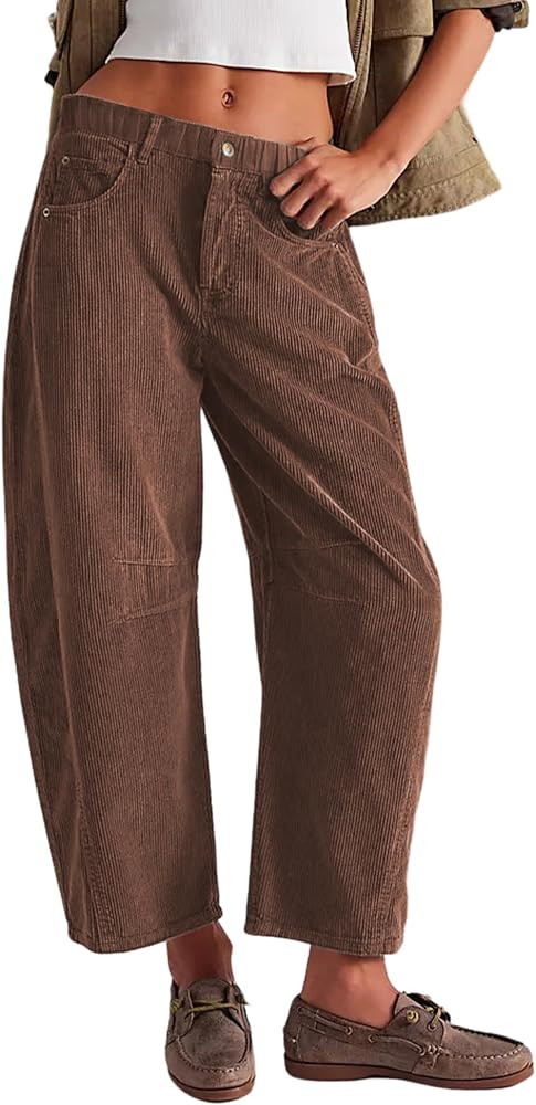 Lviefent Womens Mid Rise Cord Barrel Jeans Casual Baggy Wide Leg Corduroy Cropped Ankle Pants wit... | Amazon (US)