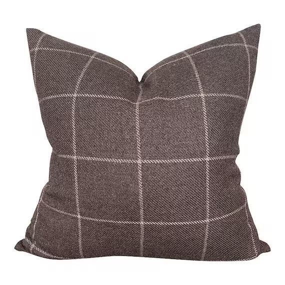 Designer Bancroft Wool Plaid Pillow Cover in Sable // Brown Wool Plaid Pillow // Modern Farmhouse... | Etsy (CAD)