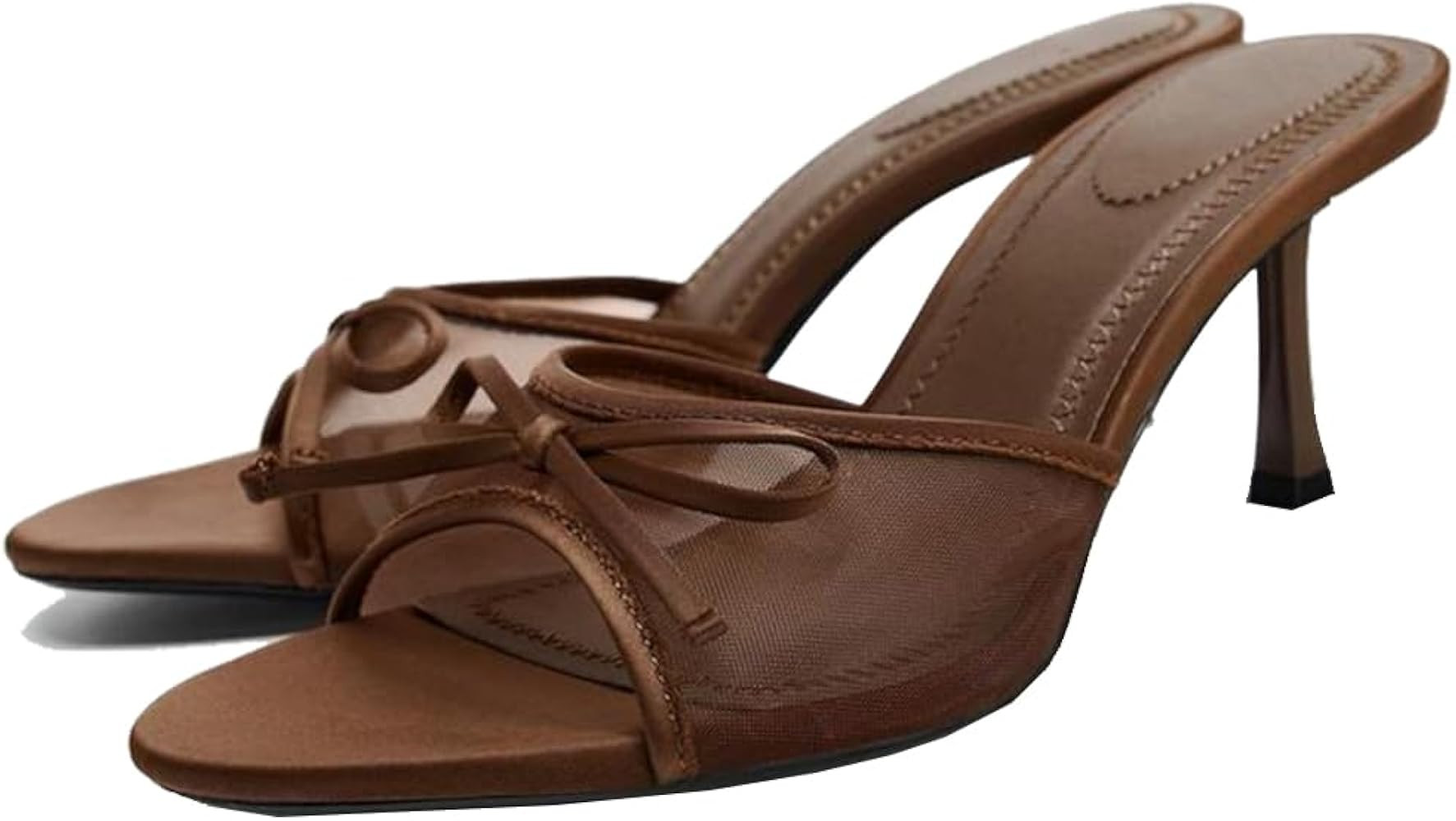 YIYA Women's Leopard Print Mules Heels with Bow Open Round Toe Stiletto High Heels Party Dress Sl... | Amazon (US)