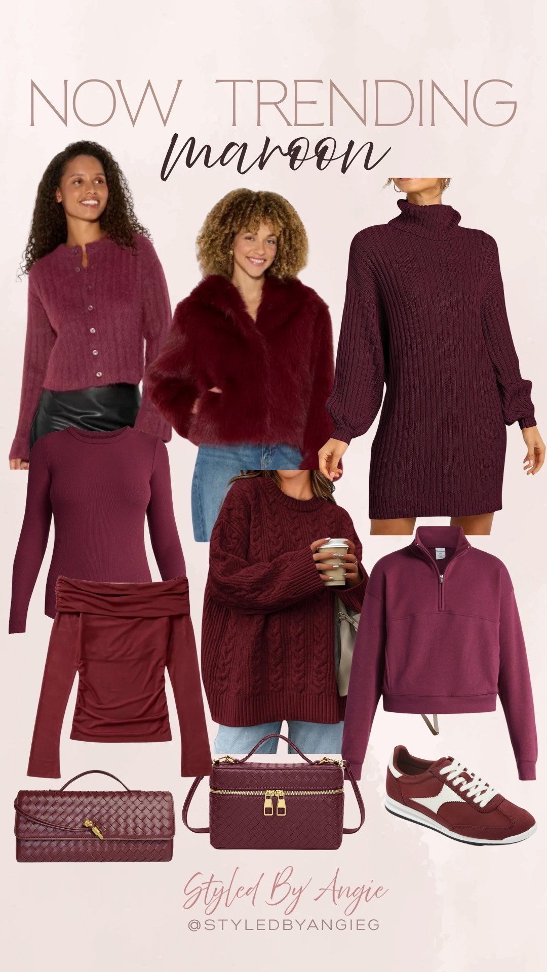 Maroon is having a moment and I am here for it. I love all these pieces that look $$$, but are so affordable. I love all of these and would 100% wear them this winter! 
Maroon outfit Inspo would look