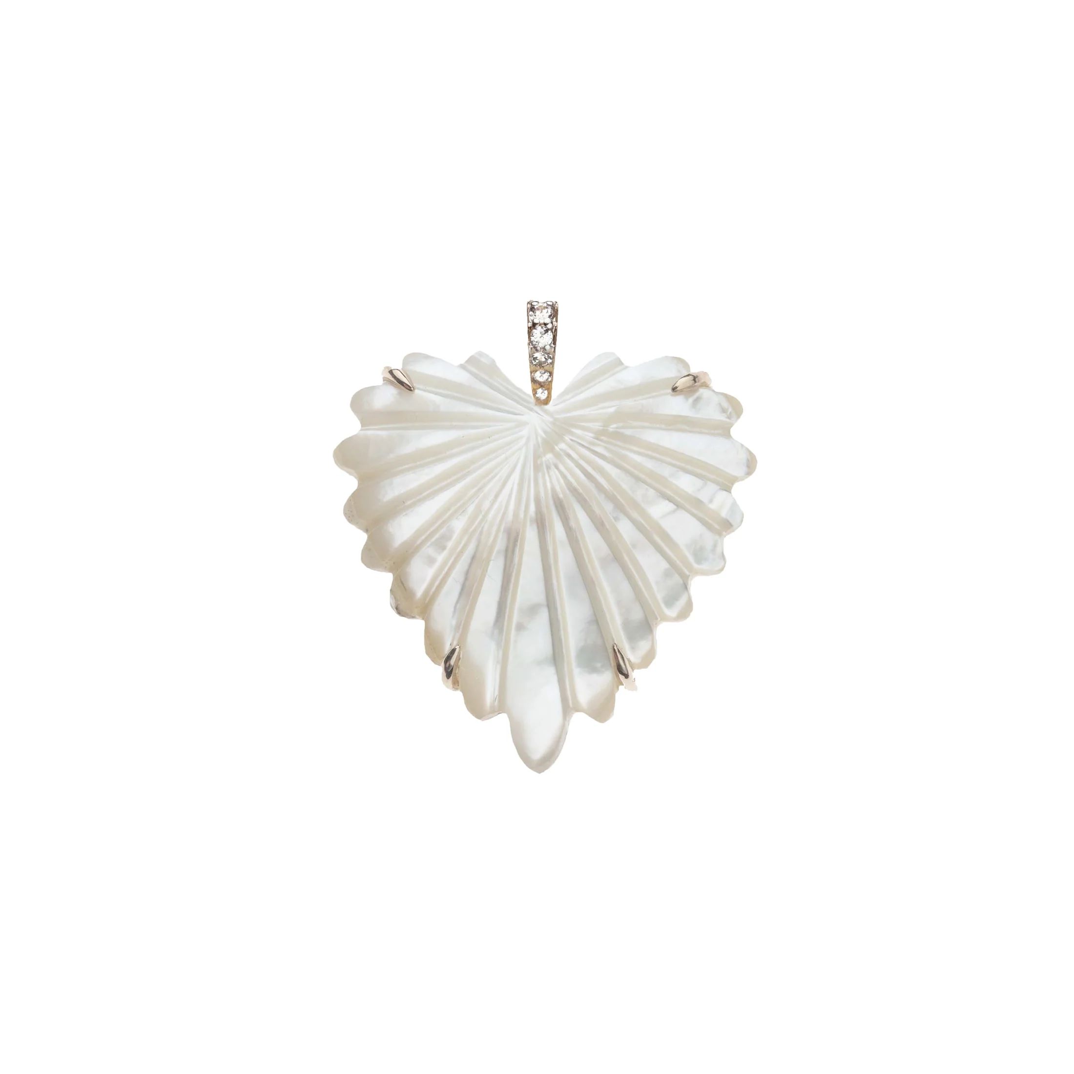 LOVE Carved Mother of Pearl Full Heart Pendant in Solid Gold | Jane Win