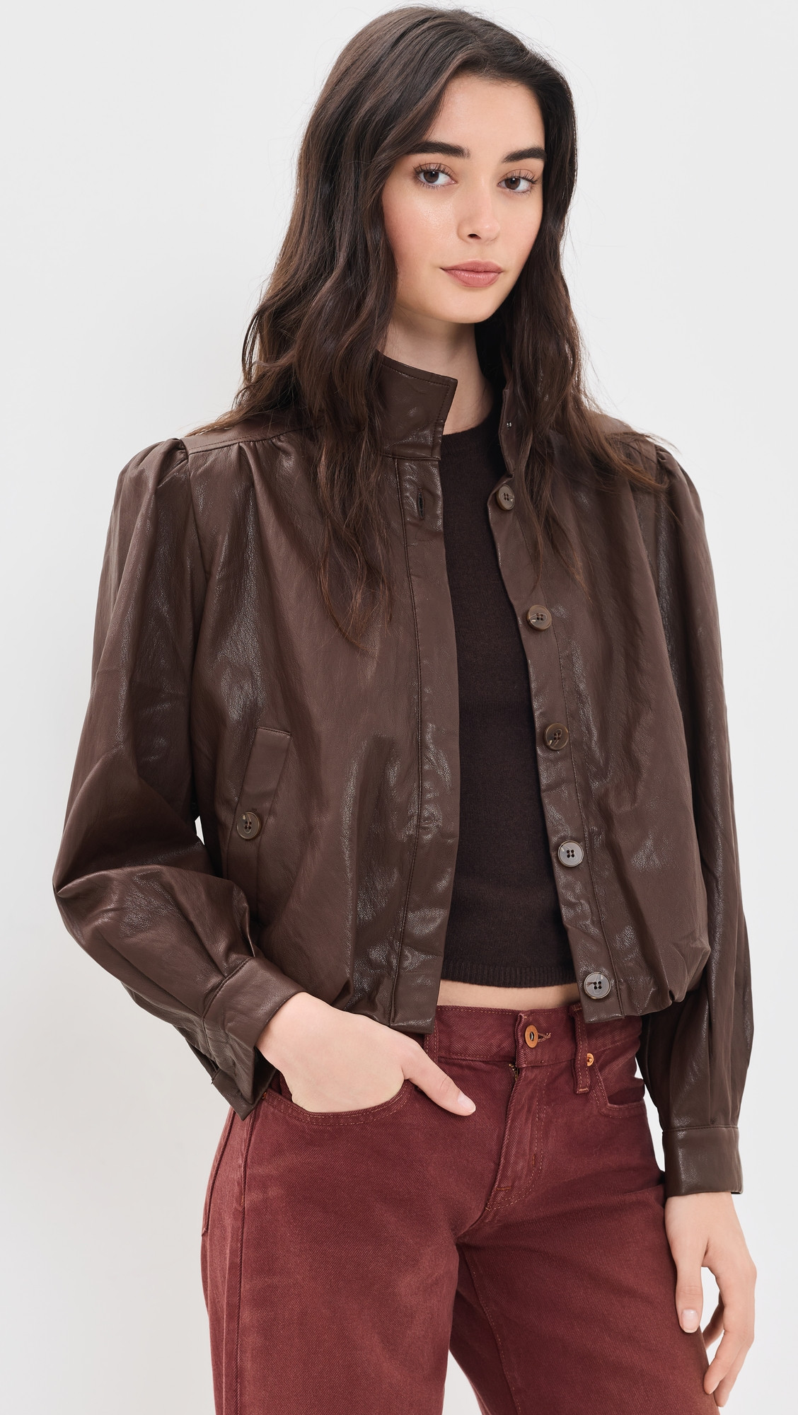 ASTR the Label Estero Faux Leather Jacket Brown XS | Shopbop