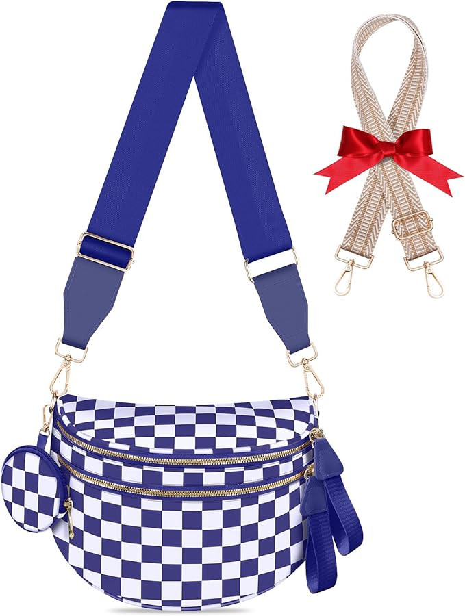 Bum Bags for Women Checkered Crossbody Bag Large Nylon Belt Purse Fanny Packs, Bonus with a Extra... | Amazon (US)