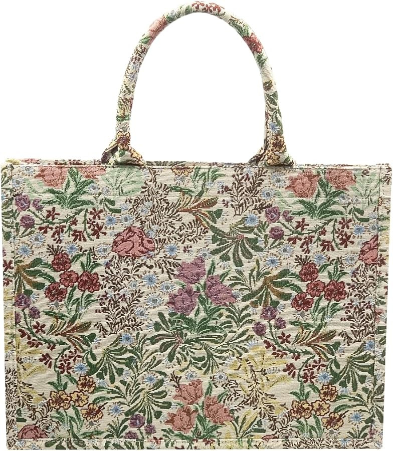 Luxury Large Tote Bag Retro Embroidery Jacquard Handbag Cotton Linen Bags for Women | Amazon (US)