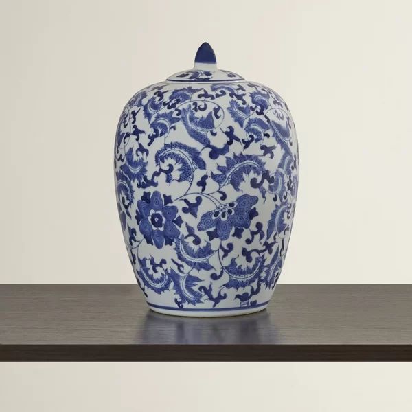 Pomona Blue And White 11'' Porcelain Jar | Wayfair Professional
